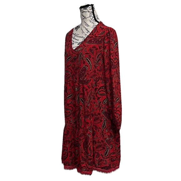 Harlow & Rose Paisley Red Mini Teired Dress Boho Hippie Peasent Fairy M Vampy - Picture 2 of 9